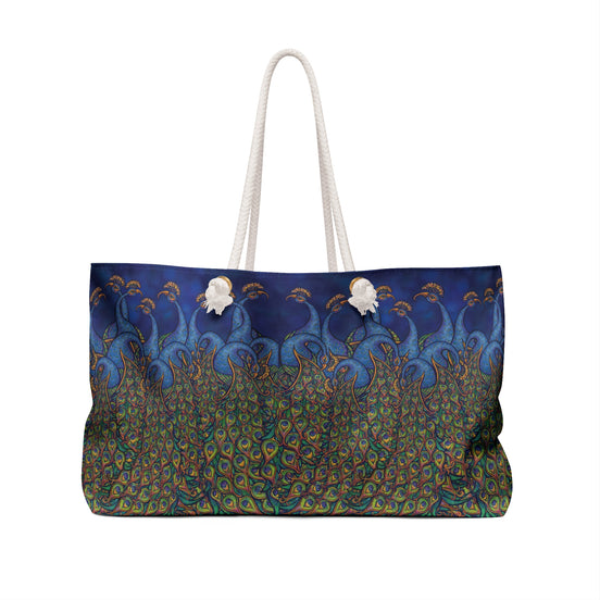 Peacock Print Weekender Bag — Vibrant Boho Travel Tote