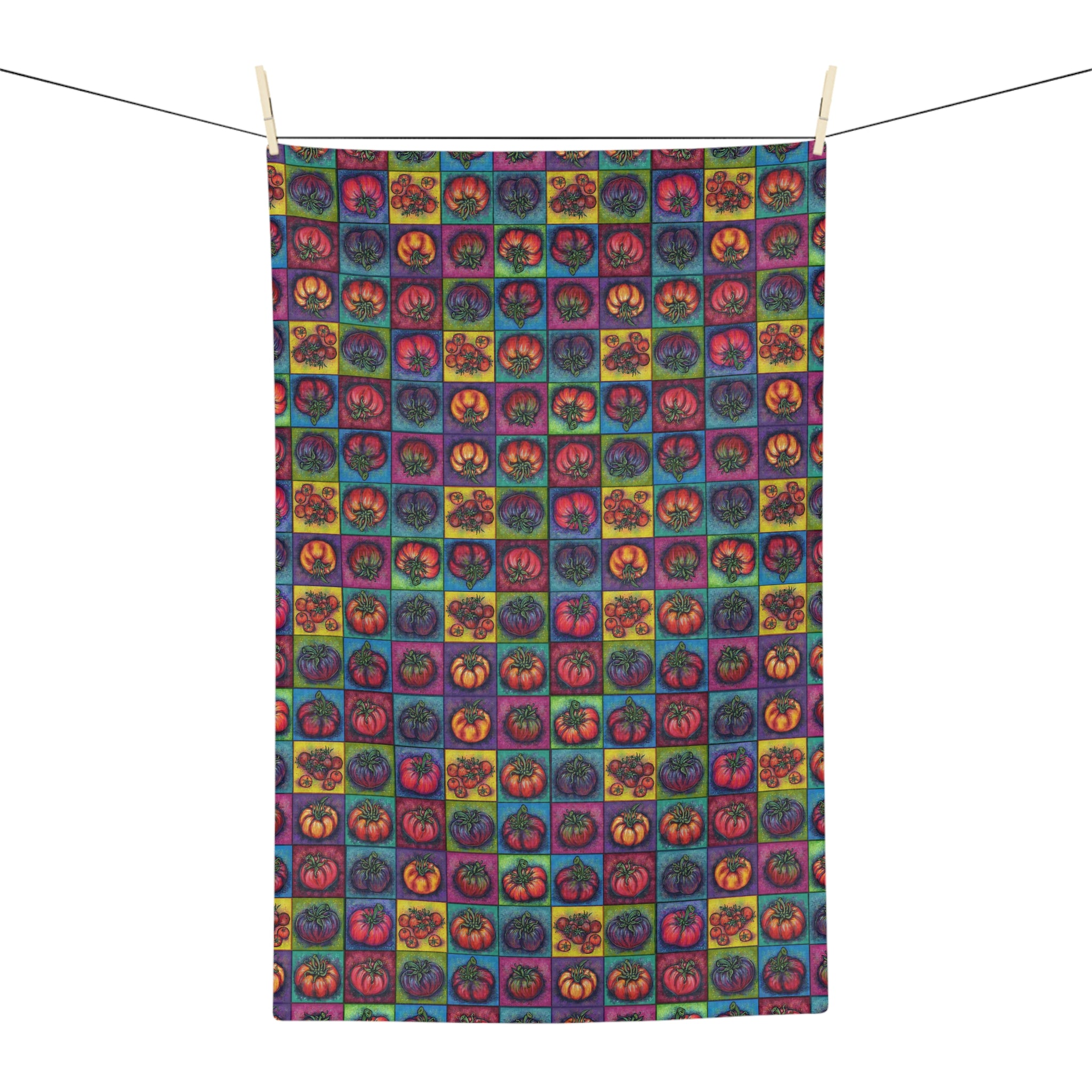 Retro Heirloom Tomato Pattern Tea Towel — Colorful Microfiber Kitchen Towel