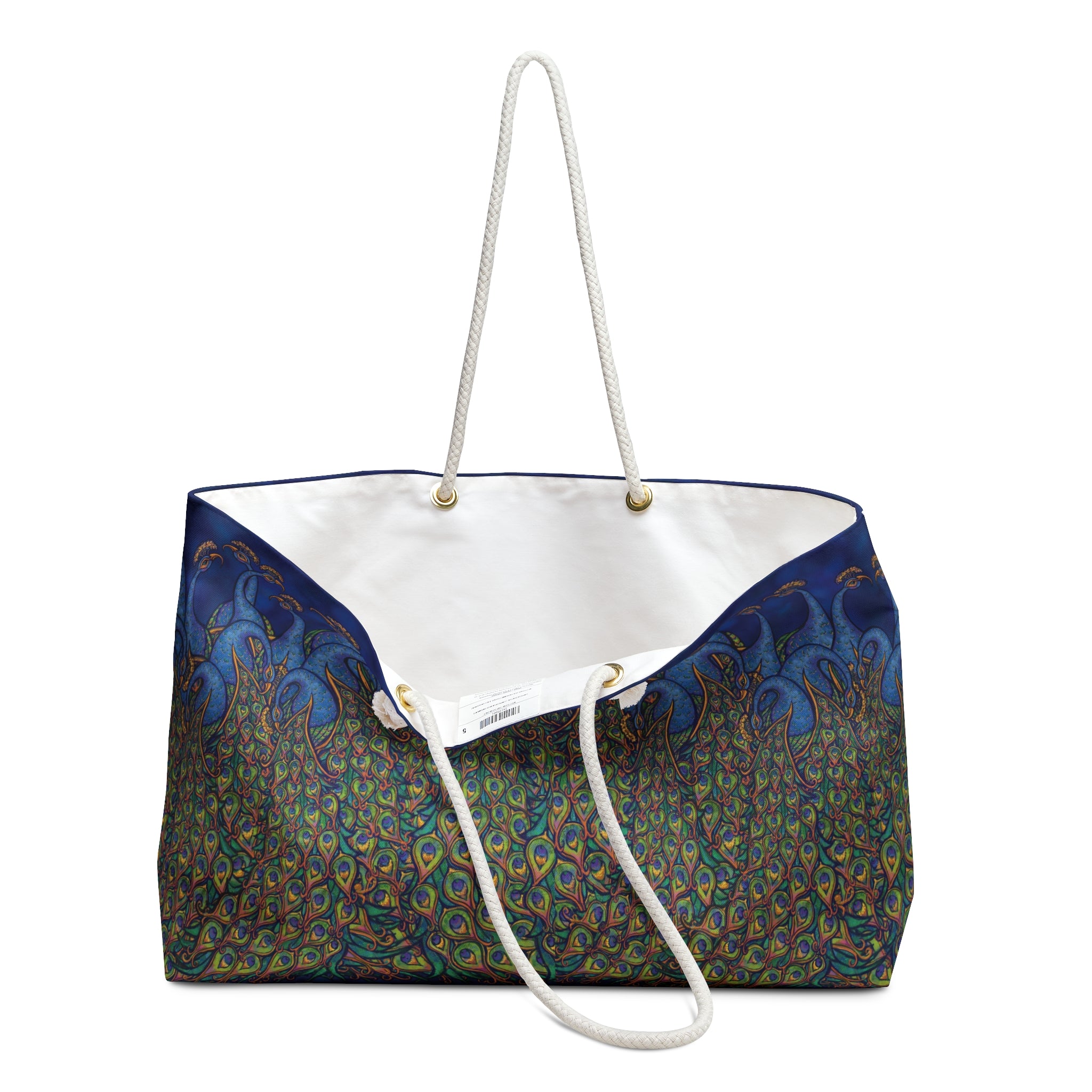 Peacock Print Weekender Bag — Vibrant Boho Travel Tote