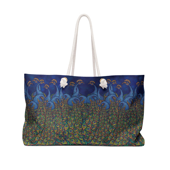 Peacock Print Weekender Bag — Vibrant Boho Travel Tote