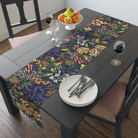 Fruit Harvest Table Runner — Colorful Botanical Cotton-Poly Table Decor