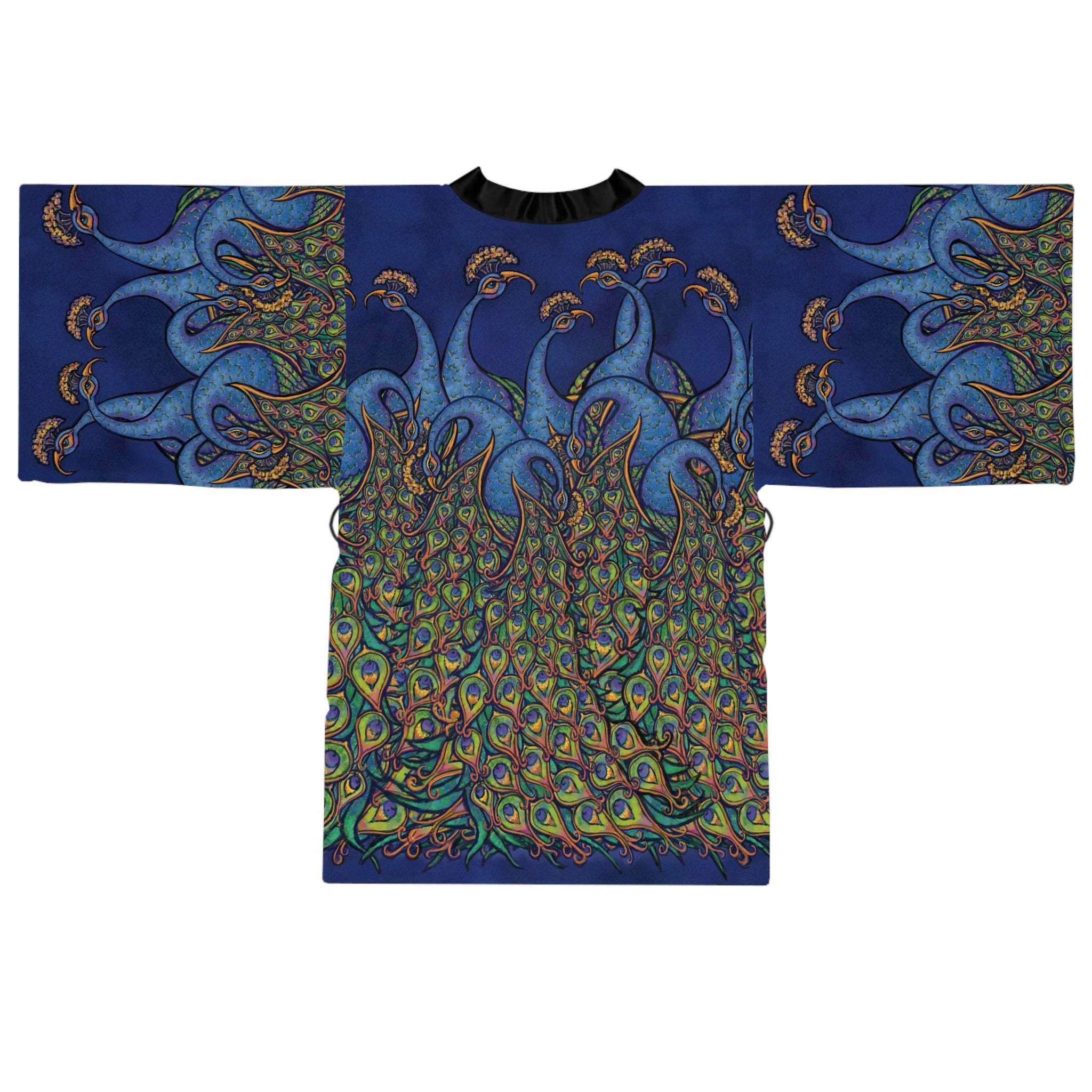 Peacock Art Kimono Robe — Vibrant Blue & Green All-Over-Print