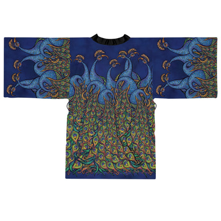 Peacock Art Kimono Robe — Vibrant Blue & Green All-Over-Print