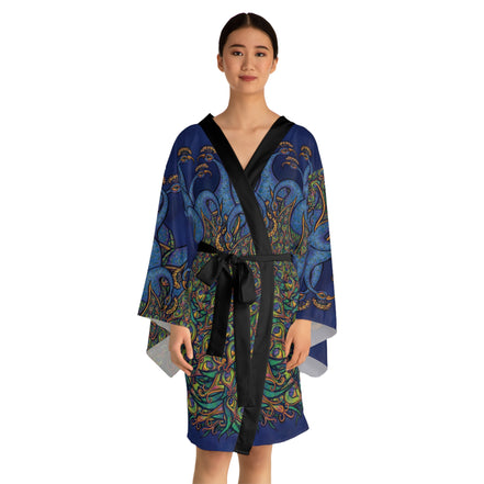 Peacock Art Kimono Robe — Vibrant Blue & Green All-Over-Print
