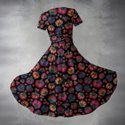 All-over Print Women's Short Sleeve V Neck Midi Dress