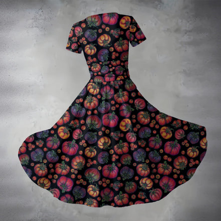 All-over Print Women's Short Sleeve V Neck Midi Dress