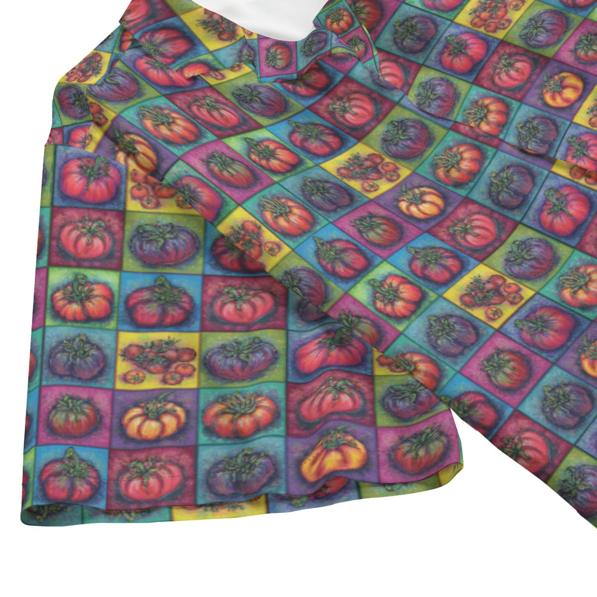 Tomatoes in Colorful Squares Men's Hawaiian Rayon Shirt | 115GSM Rayon