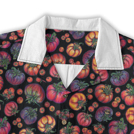 Heirloom Tomatoes Print Men's Casual Hawaiian Short Sleeve Shirt | 140GSM Slub Cotton
