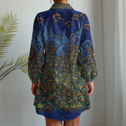 Peacock Love Print Women's Long Sleeve Shirt Dress