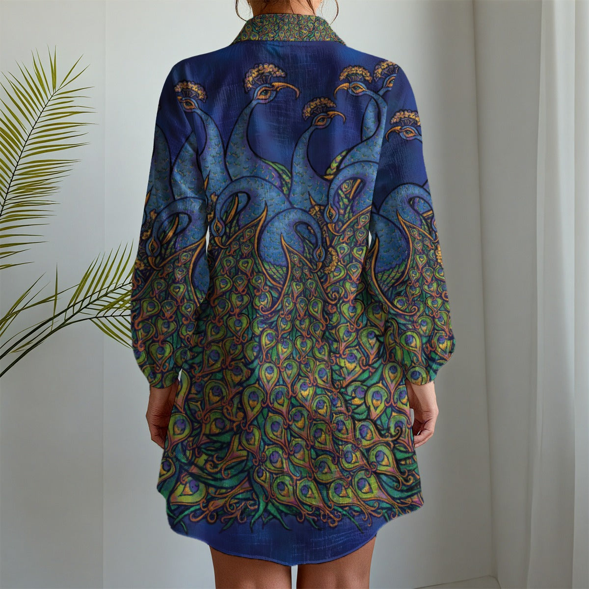 Peacock Love Print Women's Long Sleeve Shirt Dress