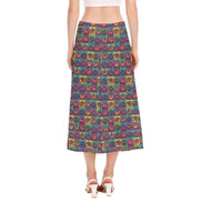 Tomatoes in Colorful Squares Print Women's High Slit Long Skirt