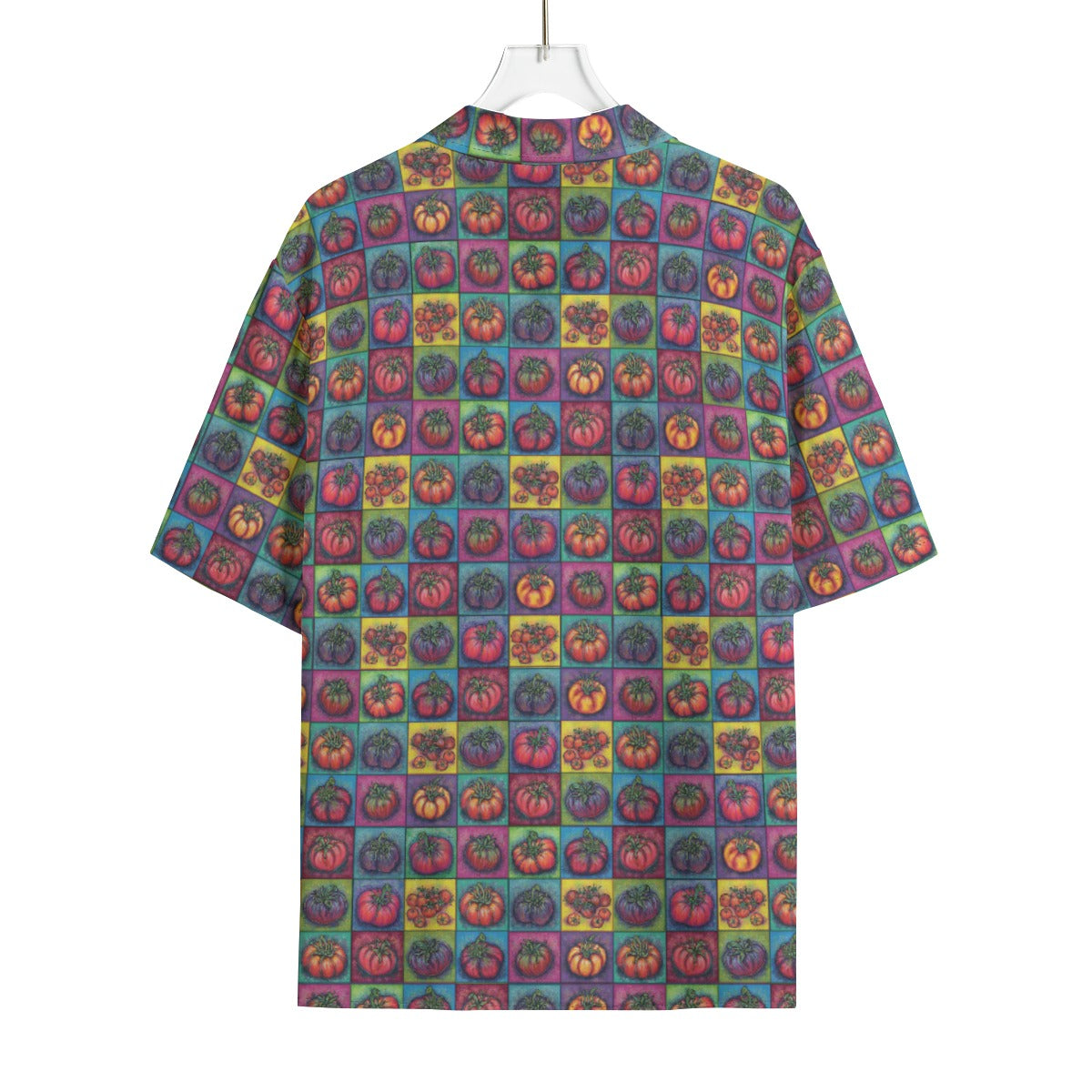 Tomatoes in Colorful Squares Men's Hawaiian Rayon Shirt | 115GSM Rayon