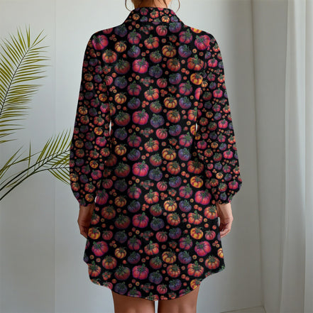 Heirloom Tomato Love Print Women's Long Sleeve Shirt Dress
