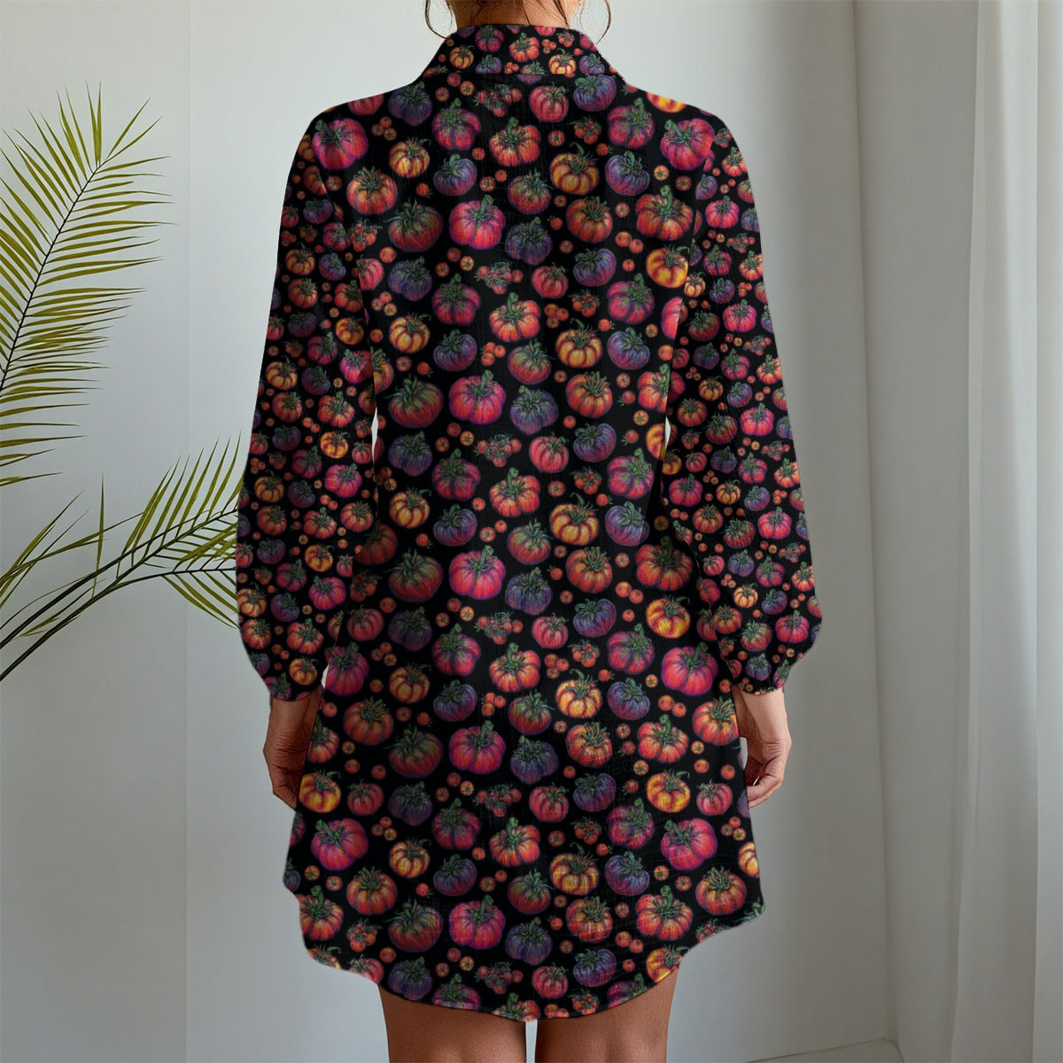 Heirloom Tomatoes Print Women's Long Sleeve Shirt Dress