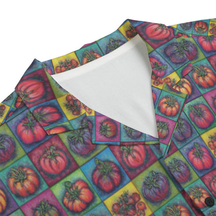 Tomatoes in Colorful Squares Men's Hawaiian Rayon Shirt | 115GSM Rayon