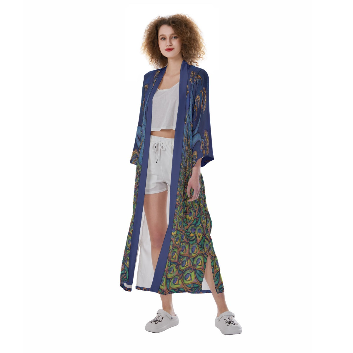 Peacock Love Women's Satin Kimono Long Robe