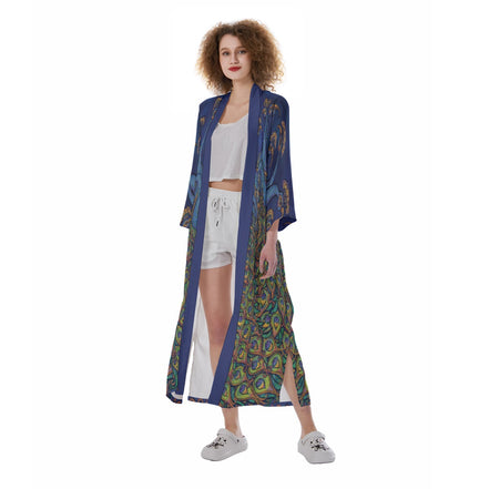 Peacock Love Women's Satin Kimono Long Robe