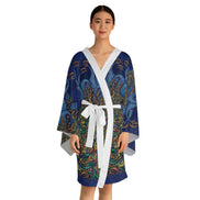 Peacock Art Kimono Robe — Vibrant Blue & Green All-Over-Print