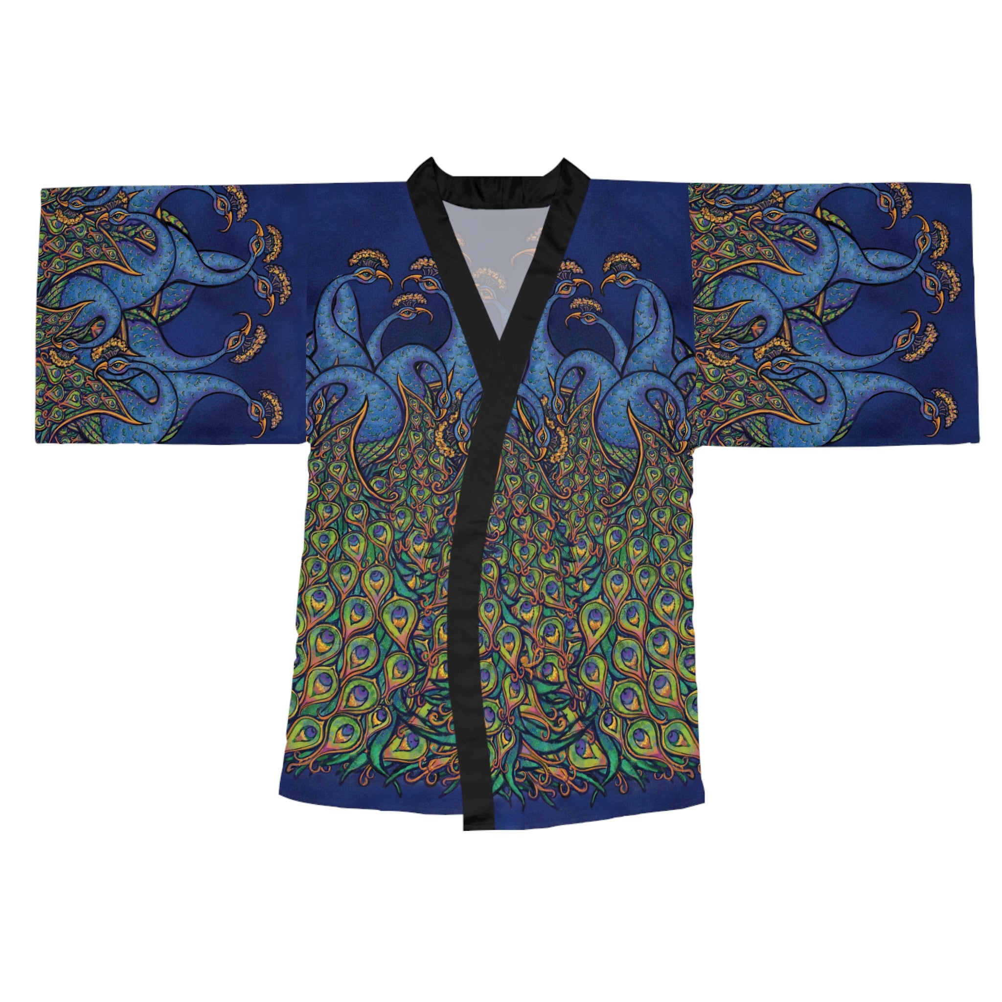 Peacock Art Kimono Robe — Vibrant Blue & Green All-Over-Print