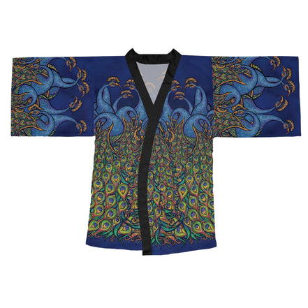 Peacock Art Kimono Robe — Vibrant Blue & Green All-Over-Print