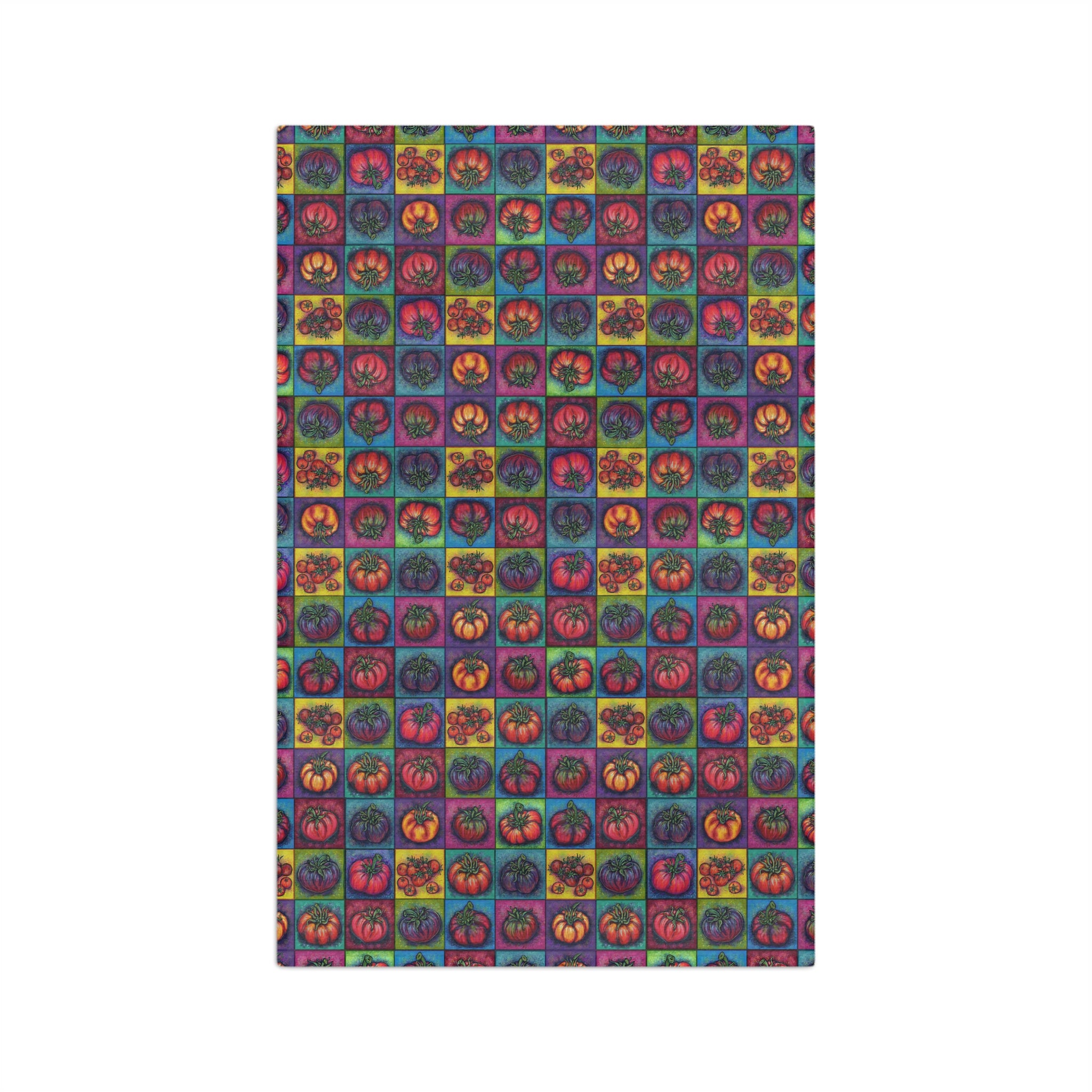 Retro Heirloom Tomato Pattern Tea Towel — Colorful Microfiber Kitchen Towel