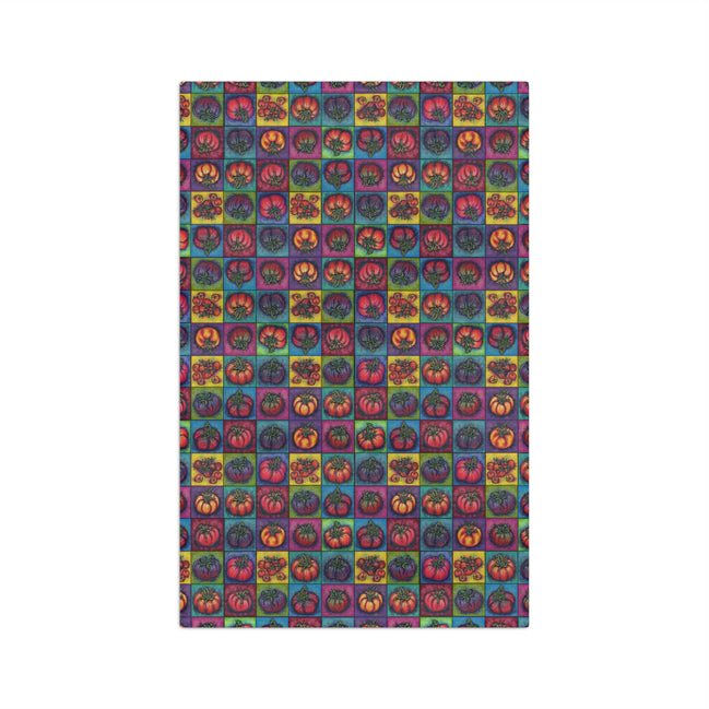 Retro Heirloom Tomato Pattern Tea Towel — Colorful Microfiber Kitchen Towel