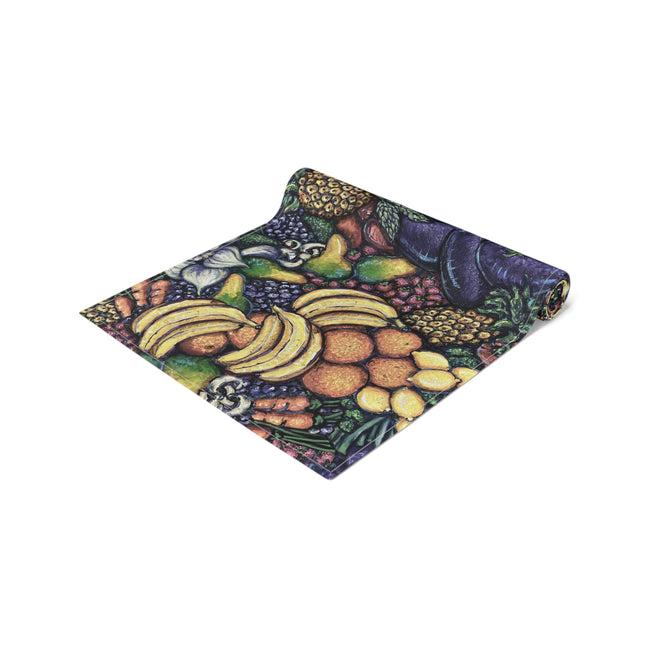 Fruit Harvest Table Runner — Colorful Botanical Cotton-Poly Table Decor