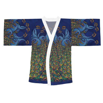 Peacock Art Kimono Robe — Vibrant Blue & Green All-Over-Print