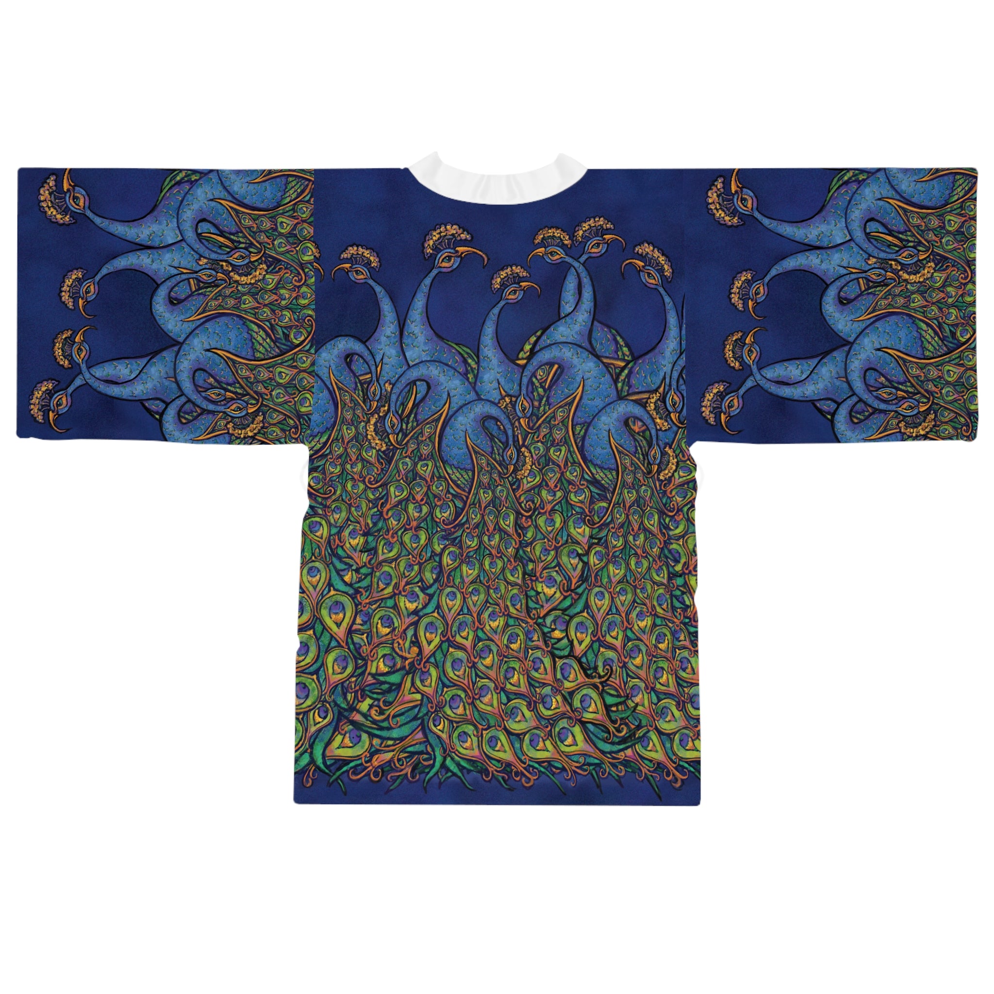 Peacock Art Kimono Robe — Vibrant Blue & Green All-Over-Print