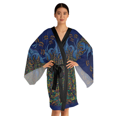 Peacock Art Kimono Robe — Vibrant Blue & Green All-Over-Print