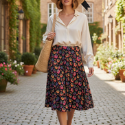 Woman walking in Heirloom Tomato Love Midi Skirt with Pockets