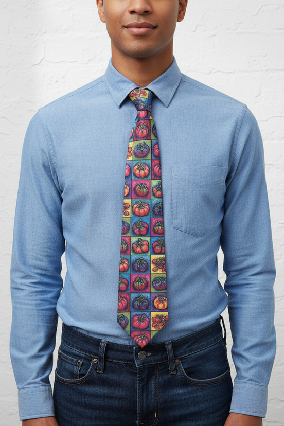 Person wearing Tomato Squared Tie - full length