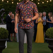 Man wearing Heirloom Tomatoes Premium Men's Short Sleeve Shirt