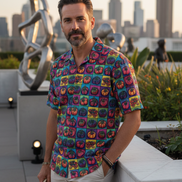 Man wearing Tomato Squared Premium Men's Short Sleeve Shirt