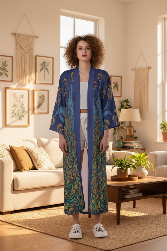 Peacock Love Kimono Robe Lifestyle